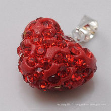 Cadeau de Noël Shamballa Pendant Vente en gros Forme cardiaque Nouveau Arrivée 15MM Pendentif en argile rouge pour bijoux Bricolage
